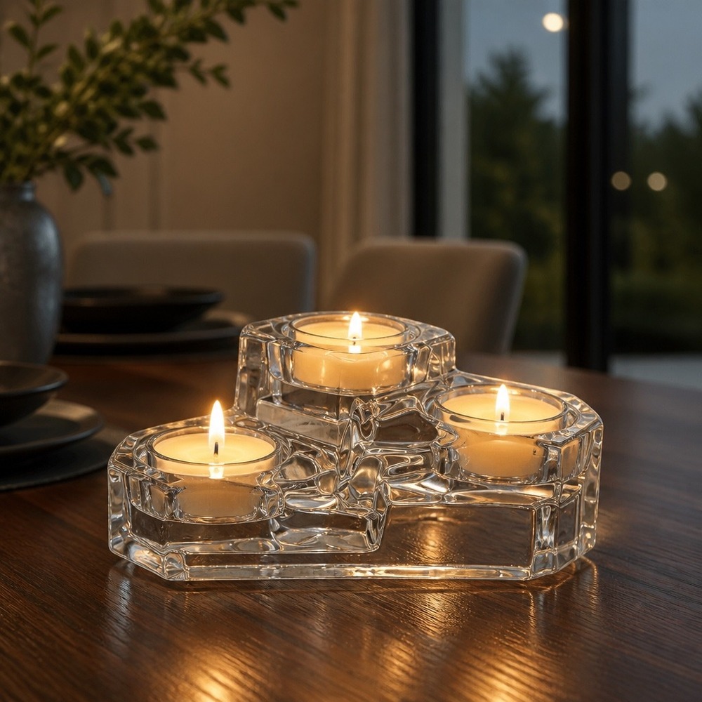 PartyLite Crystal Trio Tealight Holder Home Clear Tiered Modernist 80s Vintage